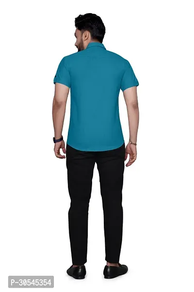 Stylish Teal Cotton Solid Regular Fit Casual Shirt For Men-thumb3