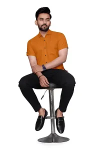 Stylish Orange Cotton Solid Regular Fit Casual Shirt For Men-thumb3