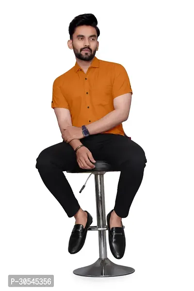 Stylish Orange Cotton Solid Regular Fit Casual Shirt For Men-thumb4