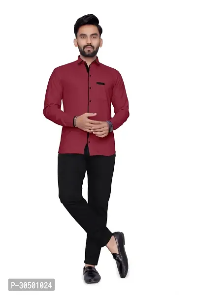 Reliable Maroon Cotton Blend Solid Long Sleeves Casual Shirt For Men