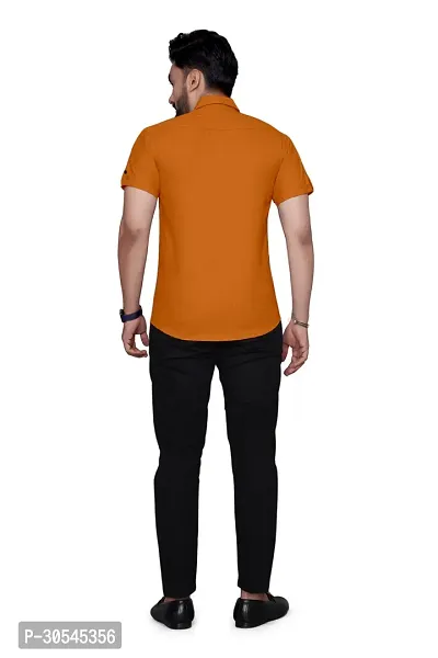 Stylish Orange Cotton Solid Regular Fit Casual Shirt For Men-thumb3