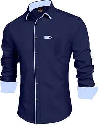 Men Solid Casual Navy Blue Shirt-thumb2