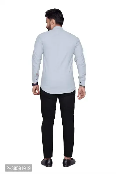 Reliable Grey Cotton Blend Solid Long Sleeves Casual Shirt For Men-thumb3