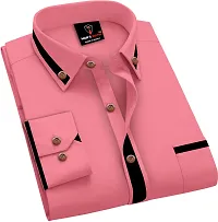 Men Solid Casual Pink Shirt-thumb3