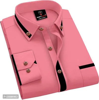 Men Solid Casual Pink Shirt-thumb4