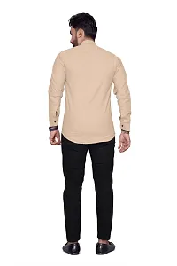 Reliable Beige Cotton Blend Solid Long Sleeves Casual Shirt For Men-thumb2