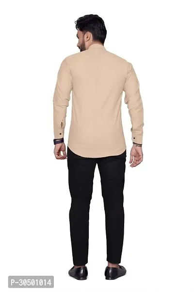 Reliable Beige Cotton Blend Solid Long Sleeves Casual Shirt For Men-thumb3