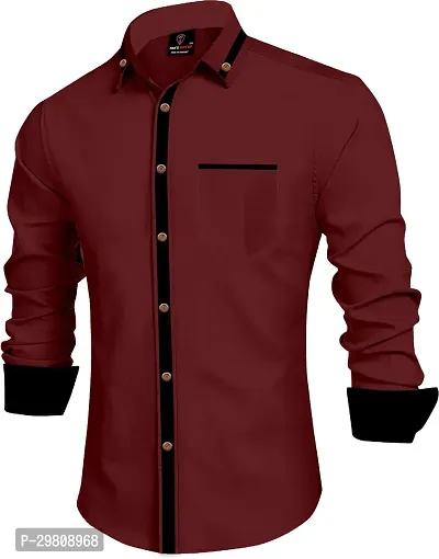 Men Solid Casual Maroon Shirt-thumb2