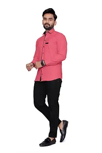 Reliable Pink Cotton Blend Solid Long Sleeves Casual Shirt For Men-thumb1