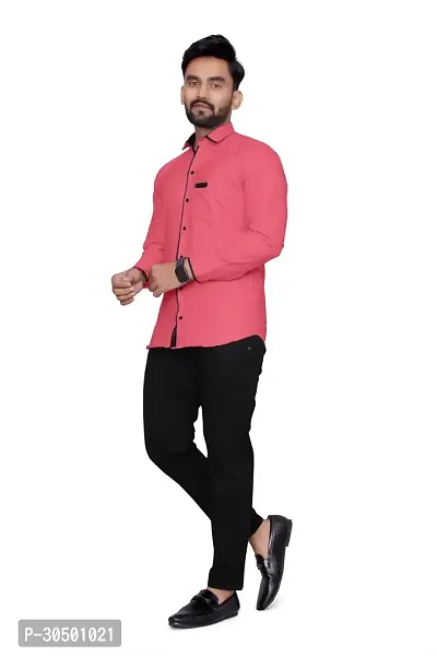 Reliable Pink Cotton Blend Solid Long Sleeves Casual Shirt For Men-thumb2