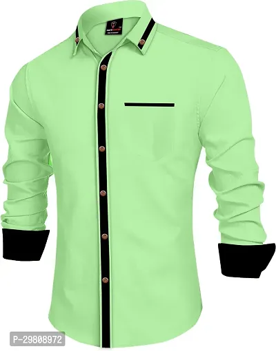 Men Solid Casual Green Shirt-thumb3