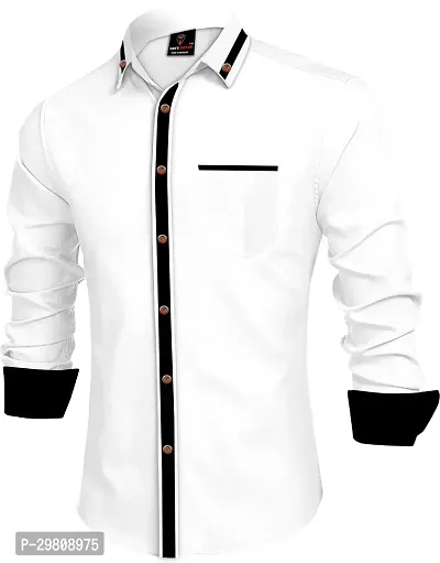 Men Solid Casual White Shirt-thumb3