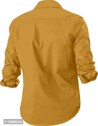 Men Solid Casual Yellow Shirt-thumb2