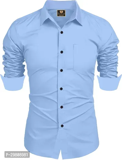 Men Solid Casual Blue Shirt-thumb0