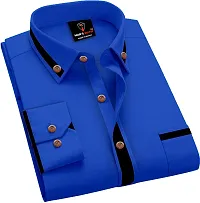 Men Solid Casual Blue Shirt-thumb3