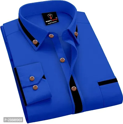 Men Solid Casual Blue Shirt-thumb4