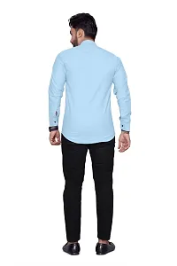 Reliable Blue Cotton Blend Solid Long Sleeves Casual Shirt For Men-thumb2