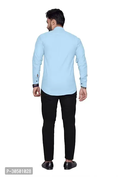 Reliable Blue Cotton Blend Solid Long Sleeves Casual Shirt For Men-thumb3