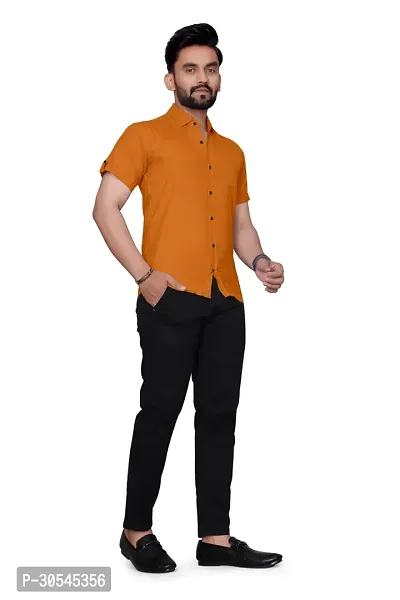 Stylish Orange Cotton Solid Regular Fit Casual Shirt For Men-thumb2