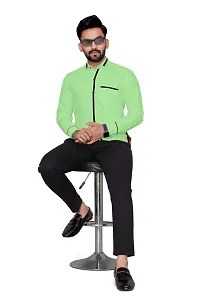 Elegant Green Cotton Blend Solid Long Sleeves Casual Shirts For Men-thumb3