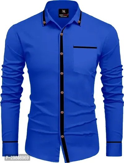 Men Solid Casual Blue Shirt-thumb0