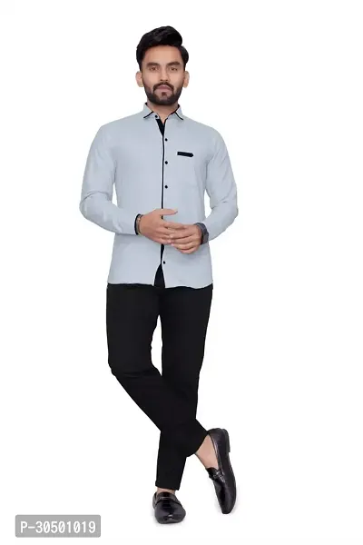 Reliable Grey Cotton Blend Solid Long Sleeves Casual Shirt For Men