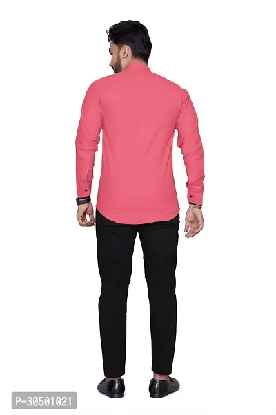 Reliable Pink Cotton Blend Solid Long Sleeves Casual Shirt For Men-thumb3