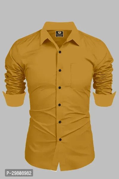 Men Solid Casual Yellow Shirt-thumb0