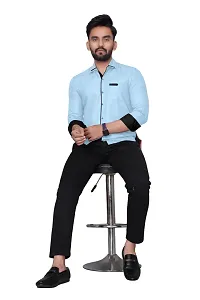 Reliable Blue Cotton Blend Solid Long Sleeves Casual Shirt For Men-thumb3