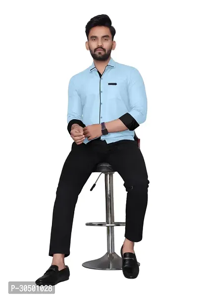 Reliable Blue Cotton Blend Solid Long Sleeves Casual Shirt For Men-thumb4