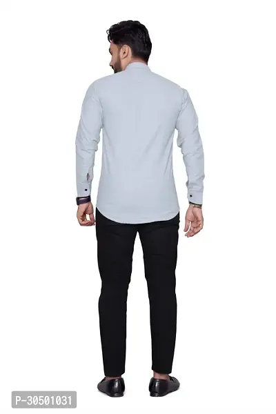 Reliable White Cotton Blend Solid Long Sleeves Casual Shirt For Men-thumb3