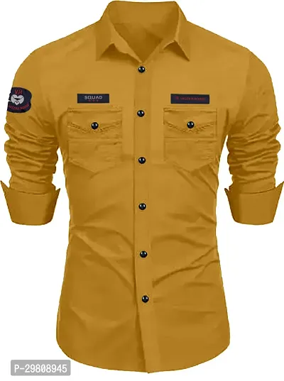 Men Solid Casual Yellow Shirt