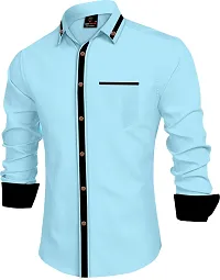 Men Solid Casual Blue Shirt-thumb2