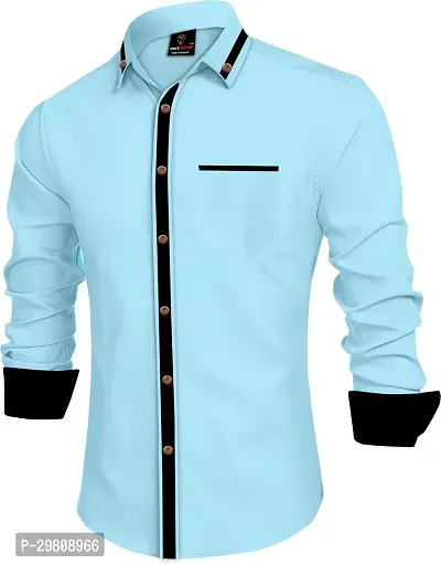 Men Solid Casual Blue Shirt-thumb3