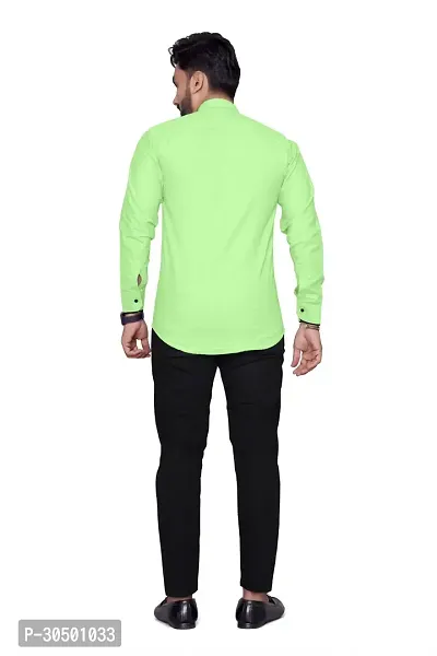 Reliable Green Cotton Blend Solid Long Sleeves Casual Shirt For Men-thumb4