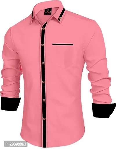 Men Solid Casual Pink Shirt-thumb3