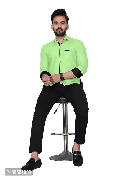 Reliable Green Cotton Blend Solid Long Sleeves Casual Shirt For Men-thumb2