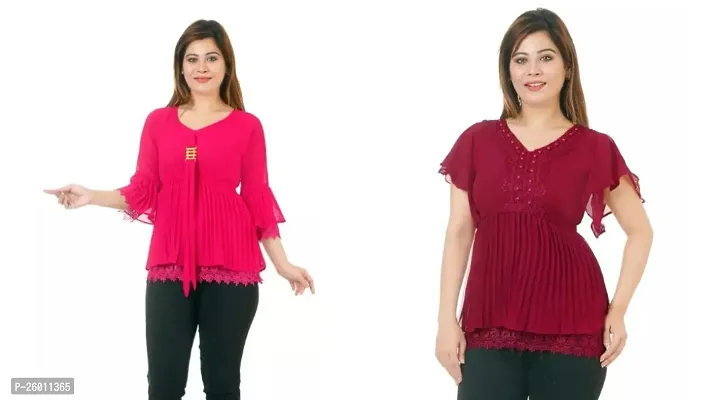 Elegant Multicoloured Georgette  Top For Women Pack Of 2-thumb0