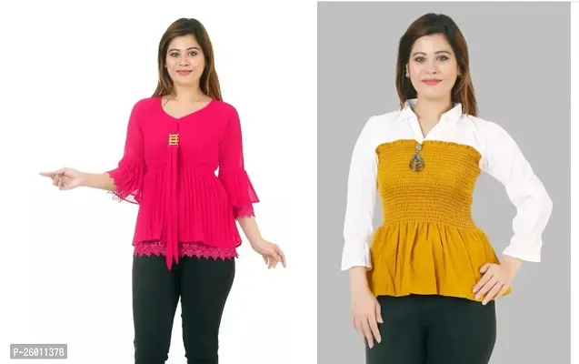 Elegant Multicoloured Georgette And Cotton Blend  Top For Women Pack Of 2-thumb0