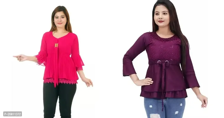 Elegant Multicoloured Georgette And Cotton  Top For Women Pack Of 2