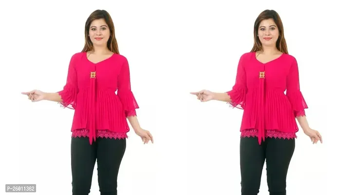 Elegant Pink Georgette  Top For Women Pack Of 2-thumb0