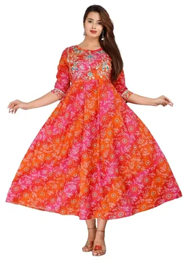 STYLE GANGA Women's Embroidered Gown (Orange)