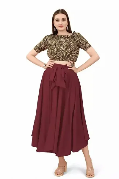 Contemporary Crepe Printed Top with Skirt Set For Women