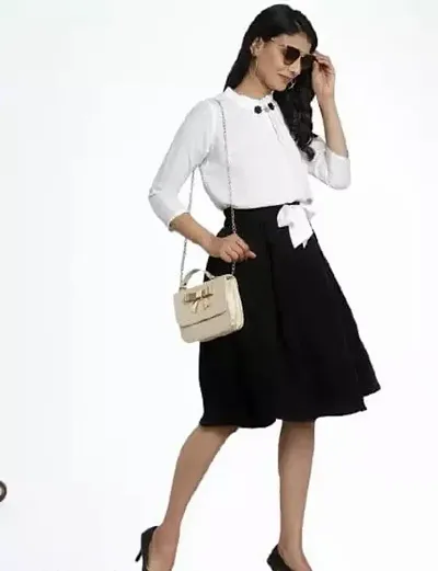 Contemporary Crepe Solid Top with Skirt Set For Women