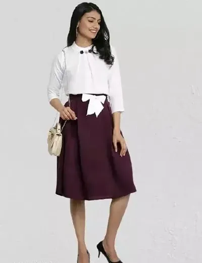 Contemporary Crepe Solid Top with Skirt Set For Women