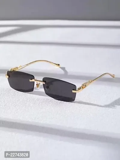 Fabulous Golden Metal Rectangle Sunglasses For Men-thumb0