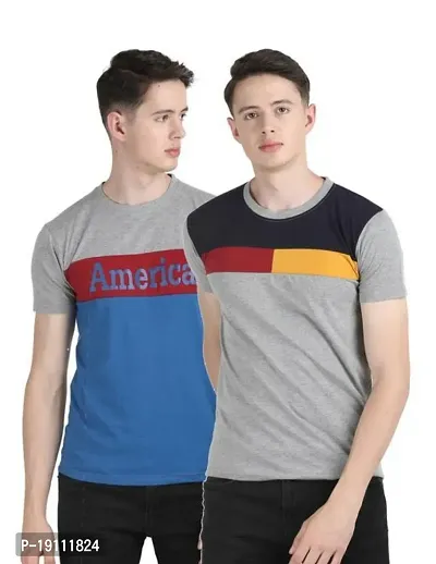 Reliable Multicoloured Cotton Colourblocked Round Neck Tees For Men Pack Of 2-thumb0