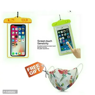 Waterproof Pouch Bag ABS Plastic Cover/Cases for Mobile Phone/Mobile Cover (Multicolour) Pack of 2 (Get Free Trendy Flower Printed Mask)