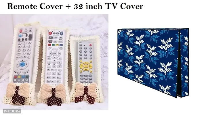 DustProof Printed Television cover Protector for 32 inch LCD/ LED TV | TV Cover For 32 inch (Blue Box Printed) with cream remot cover-thumb0