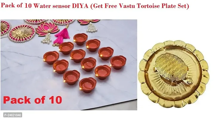 Diwali LED Diyas Candle with Water Sensing Technology|Diyas for Home Decoration| (Pack of 10) (Get Free Vastu Tortoise Plate Set)